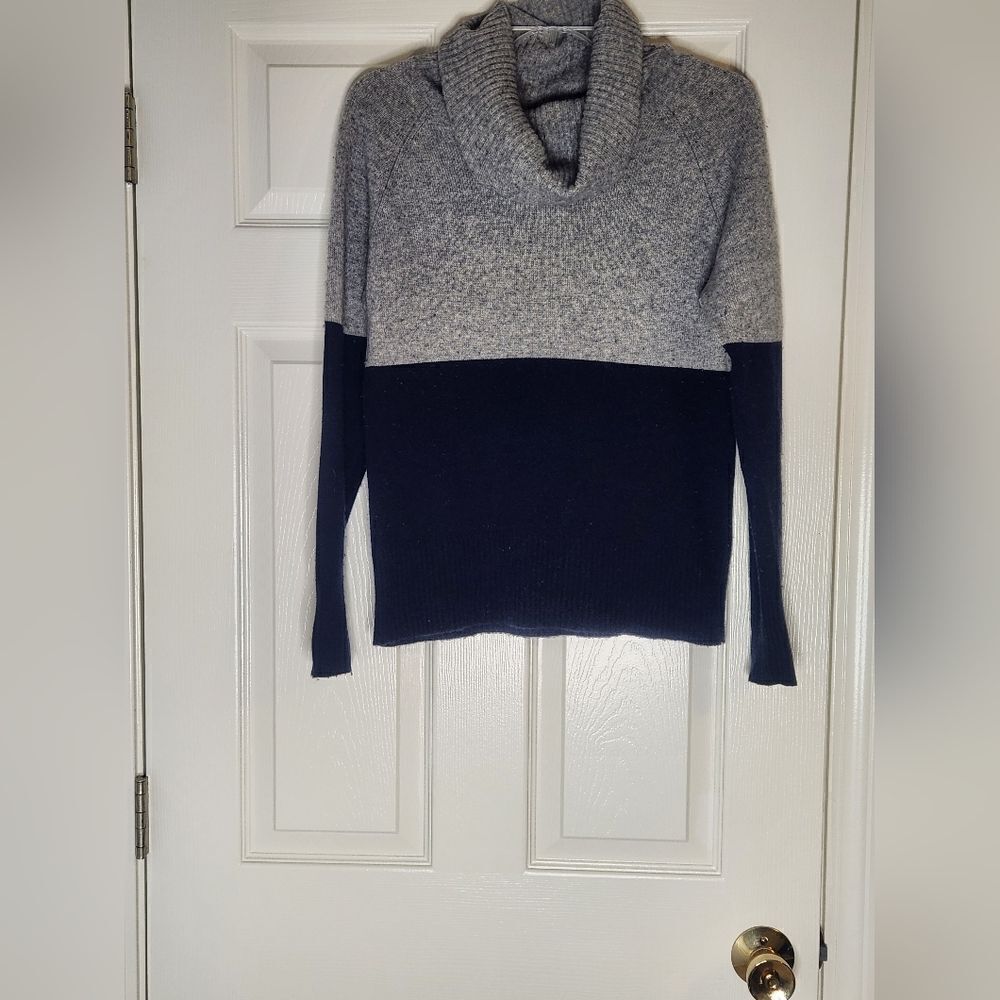 Only Mine L WOOLCASHMERE Gray Blue Colorblock Lngslv Knit CowlNeck Women Sweater